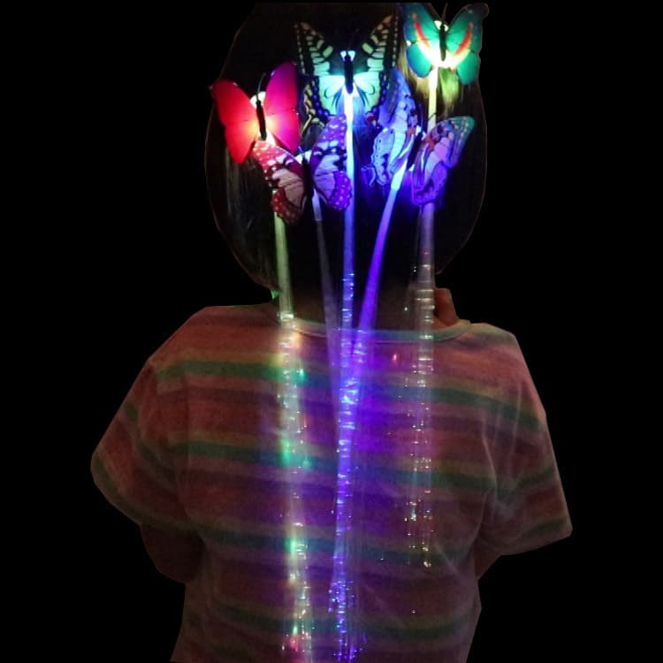 Borboleta colorida tranças luminosas glitter tranças led fibra óptica cabelo festa de aniversário entretenimento torcendo adereços - imagem 3
