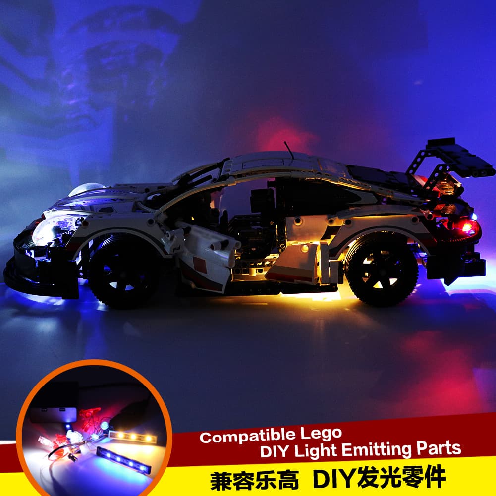 Compatível com Lego 42096, adequado para Porsche 911RSR bloco de construção de carro esportivo, iluminação criativa de bloco de construção luminosa DIY - imagem 2