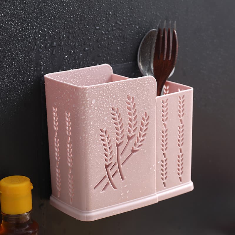Gaiola para pauzinhos montada na parede, doméstica, sem punção, barril para pauzinhos de três compartimentos, drenagem de cozinha, talheres, colher, armazenamento, gaiola para pauzinhos de dois compartimentos - imagem 4