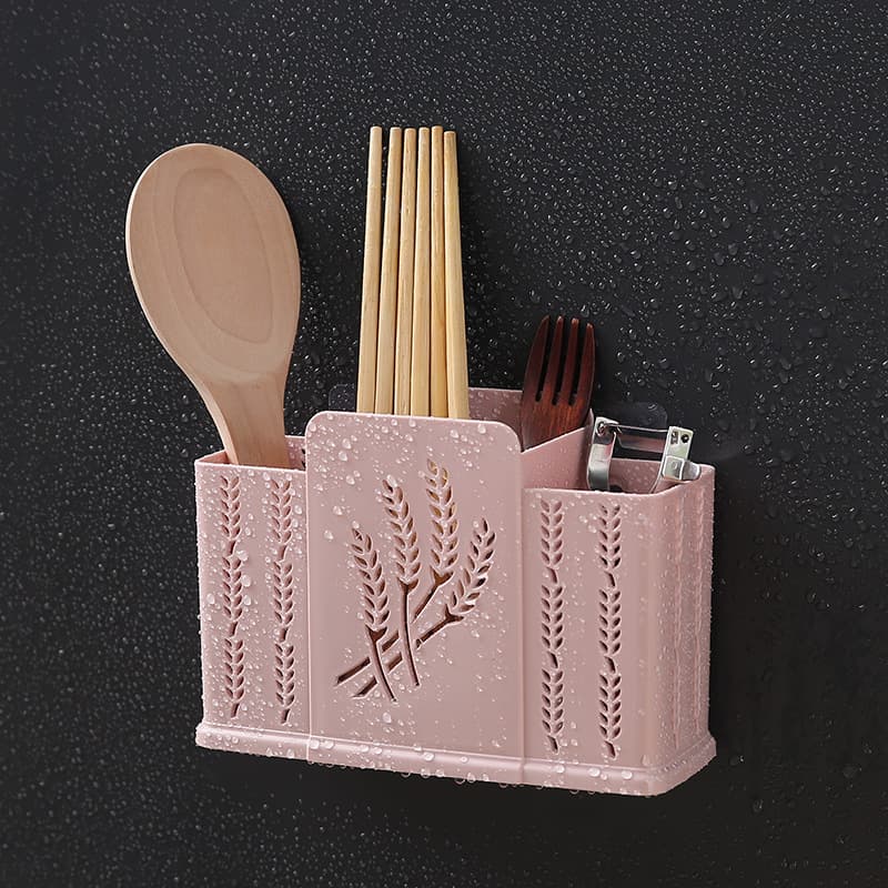 Gaiola para pauzinhos montada na parede, doméstica, sem punção, barril para pauzinhos de três compartimentos, drenagem de cozinha, talheres, colher, armazenamento, gaiola para pauzinhos de dois compartimentos - imagem 5