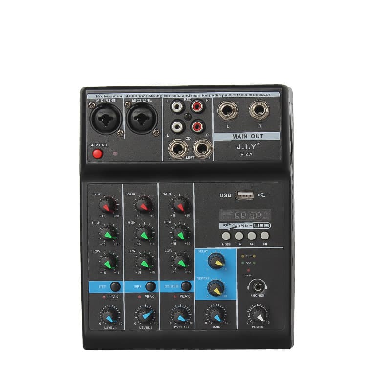 Mini mixer de 4 vias para gravação de computador doméstico, placa de som, mixer ao vivo, pequeno, usb, bluetooth, dj - imagem 6