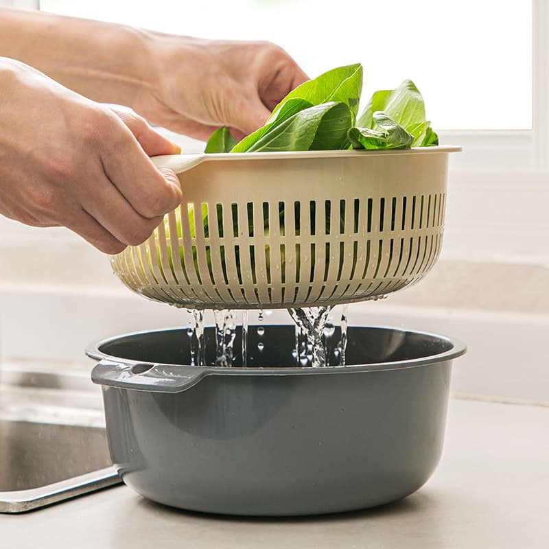 [Cesta de drenagem de dupla camada extra grande espessada] Cesta de vegetais de cozinha, cesta de frutas, cesta de drenagem redonda de duas camadas atacado - imagem 5