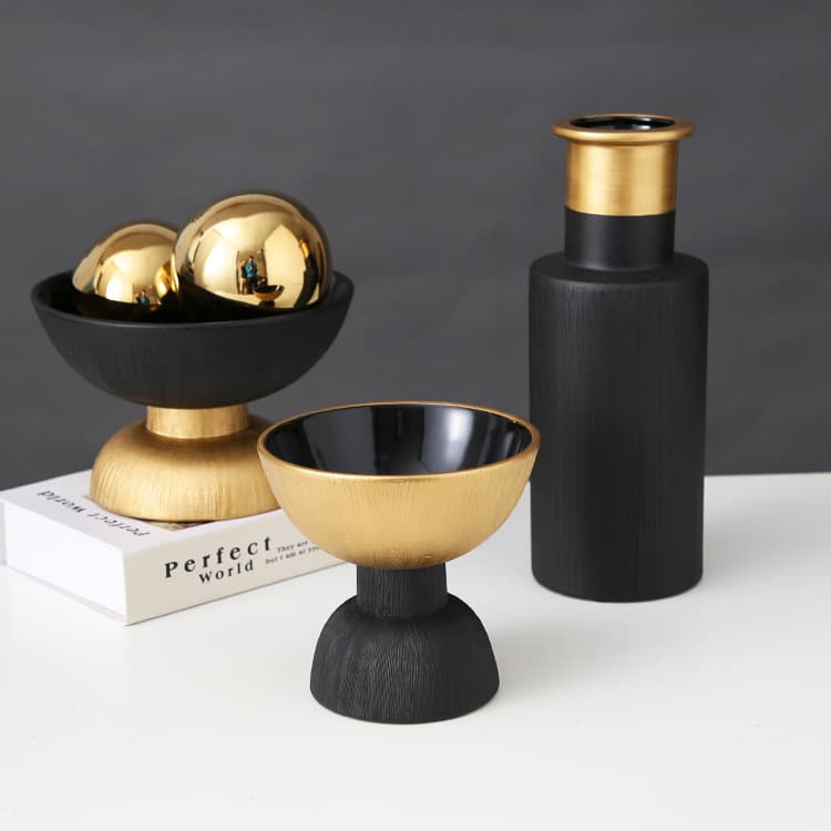 Enfeites de garrafa de cerâmica de ouro preto e luxuoso leve, sala de estar, mesa de jantar, prato de frutas secas, ornamentos criativos de combinação de cores - imagem 4
