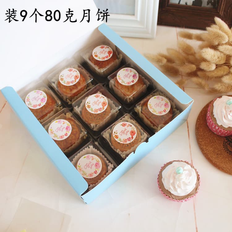 Caixa de bolo nu de queijo estrela do mar azul de 8 polegadas caixa de bolo de mil camadas 80g 9 peças caixa de embalagem de bolo de lua biscoitos - imagem 3