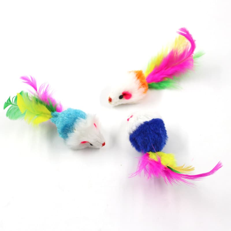 Brinquedo de gato de rato de pelúcia colorido brinquedo de gato de penas simulado brinquedo de gato de rato brinquedo de estimação - imagem 4