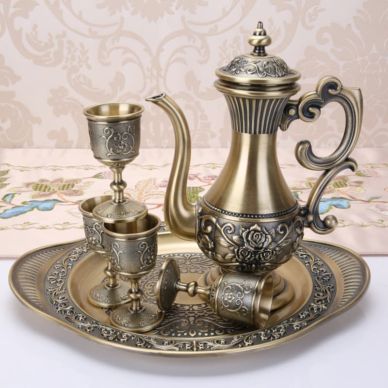 Conjunto de vinho antigo de metal criativo, estilo europeu, 6 peças, decoração de casa, presente de aniversário - imagem 2