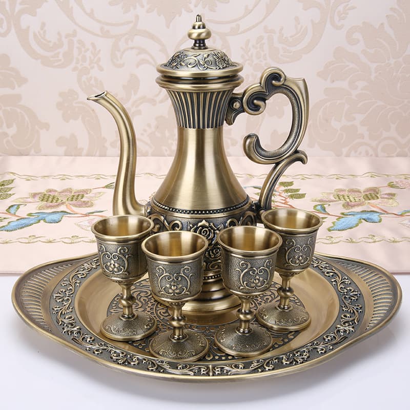 Conjunto de vinho antigo de metal criativo, estilo europeu, 6 peças, decoração de casa, presente de aniversário - imagem 1
