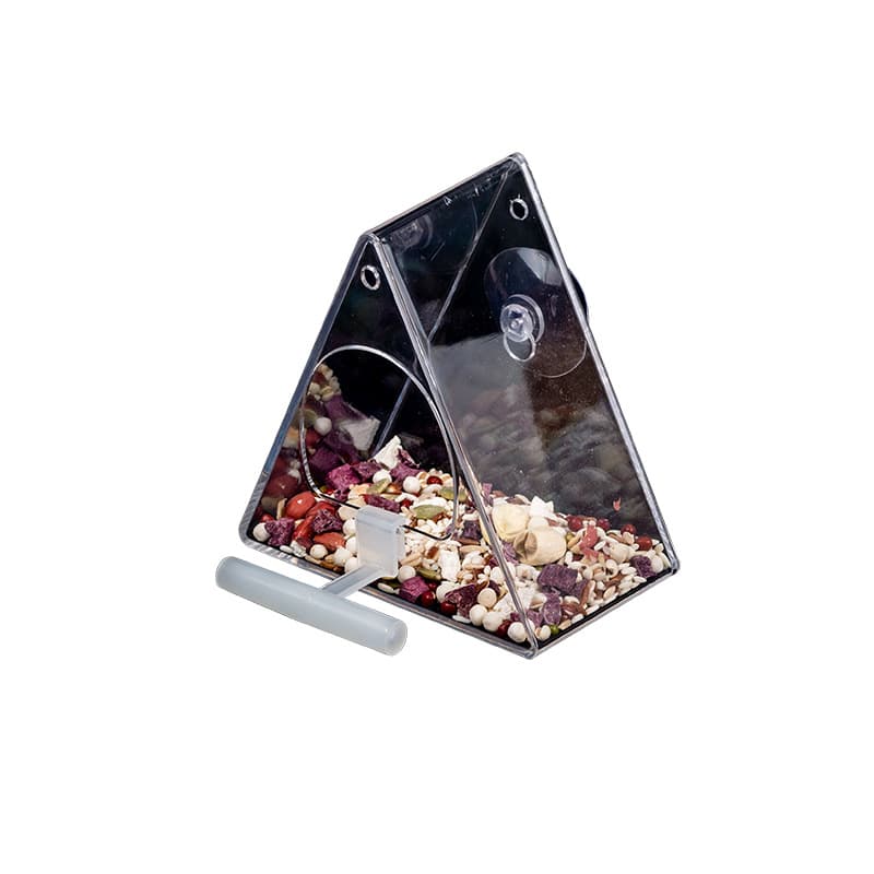 Alimentador de pássaros transparente acrílico triangular, criativo, portátil, ventosa, adsorção, alimentador de pássaros ao ar livre - imagem 4