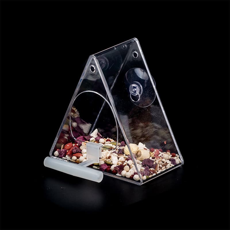Alimentador de pássaros transparente acrílico triangular, criativo, portátil, ventosa, adsorção, alimentador de pássaros ao ar livre - imagem 5