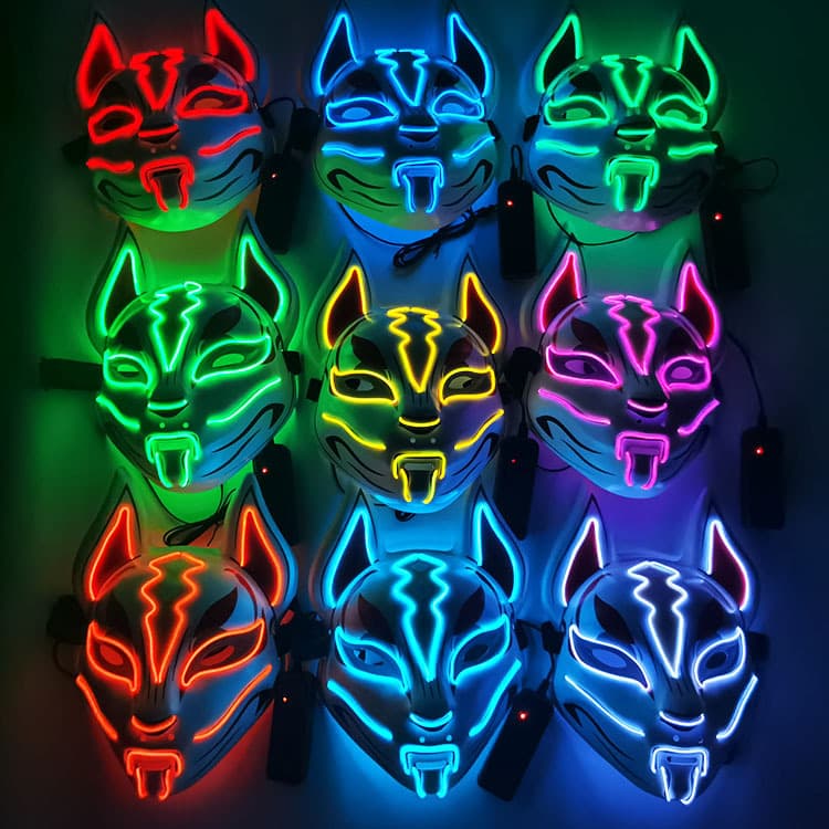 Halloween Fortnite Sky Fox Luminosa LED Fox Máscara Luminosa Douyin Kuaishou Mesmo Estilo Máscara Falsa Japonesa - imagem 4