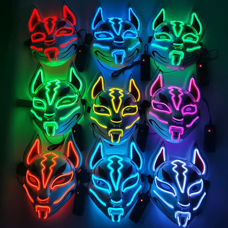 Halloween Fortnite Sky Fox Luminosa LED Fox Máscara Luminosa Douyin Kuaishou Mesmo Estilo Máscara Falsa Japonesa - imagem 3