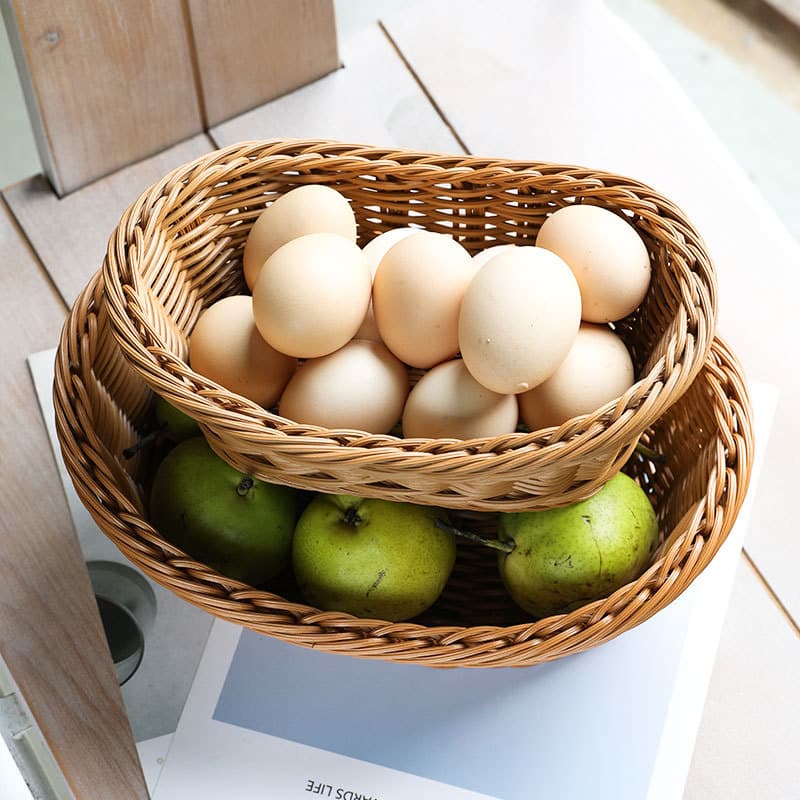 Imitação de rattan pequeno prato de frutas, sobremesa, imitação de rattan, sala de estar, casa, prato de frutas, bandeja, cesta de armazenamento de pão - imagem 2
