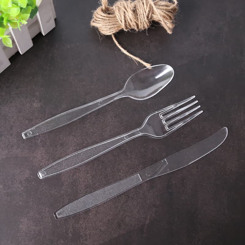 Garfo e colher de plástico descartáveis, colher de bife, espessada, transparente, três flores, faca PS de 7 polegadas, garfo e colher, novo garfo com cabo fosco - imagem 4