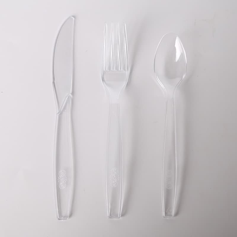 Garfo e colher de plástico descartáveis, colher de bife, espessada, transparente, três flores, faca PS de 7 polegadas, garfo e colher, novo garfo com cabo fosco - imagem 5