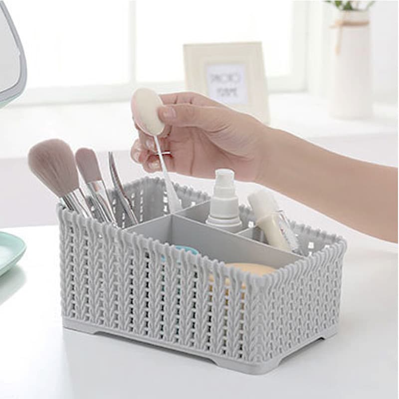 Cesta de armazenamento de mesa de cosméticos cesta de armazenamento de rattan caixa de armazenamento de plástico doméstico caixa de armazenamento diversos compartimento cesta de armazenamento - imagem 1