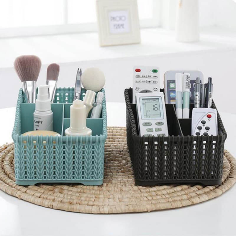 Cesta de armazenamento de mesa de cosméticos cesta de armazenamento de rattan caixa de armazenamento de plástico doméstico caixa de armazenamento diversos compartimento cesta de armazenamento - imagem 5