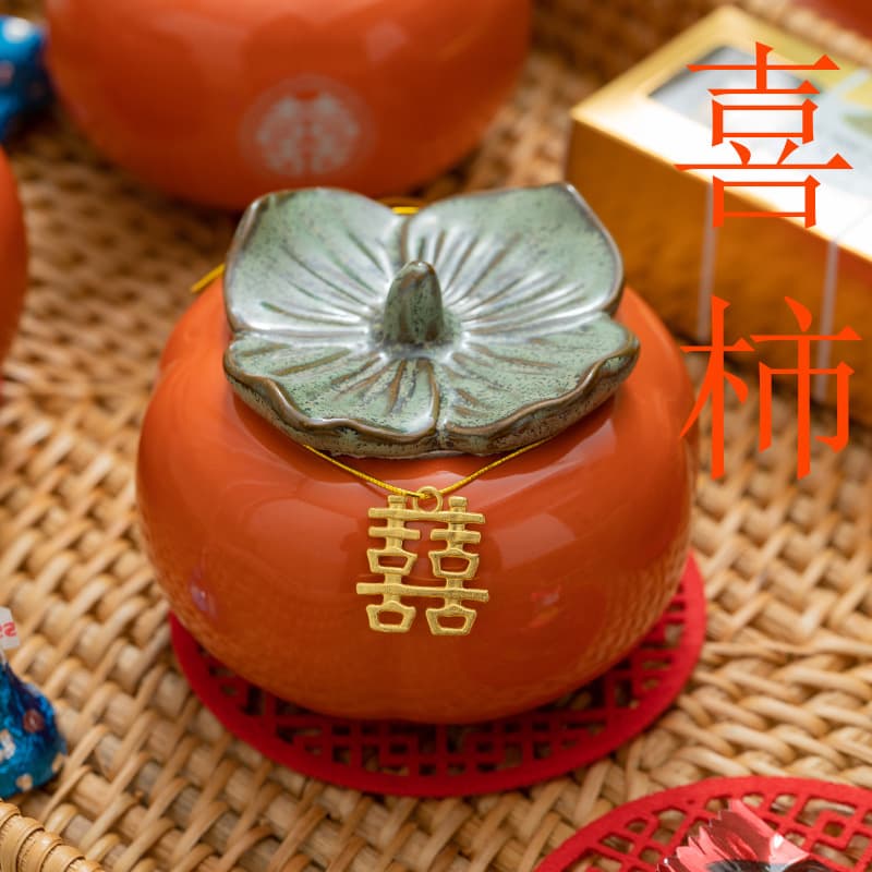 Jarra de chá de caqui jarra de doces de casamento pequena tudo vai bem jarra de caqui selada de cerâmica casamento estilo chinês caixa de doces de casamento atacado - imagem 4