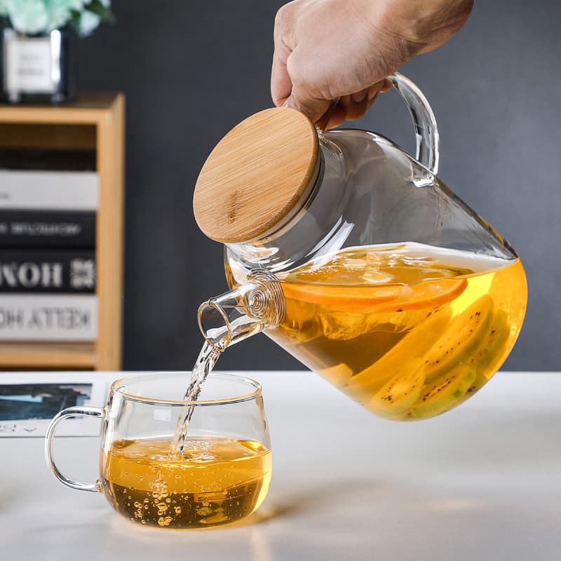Bule de vidro com alto teor de borosilicato, chaleira fria para suco, chama aberta, aquecimento, tampa de bambu, chaleira fria, bule de flores, fermentação fria - imagem 5