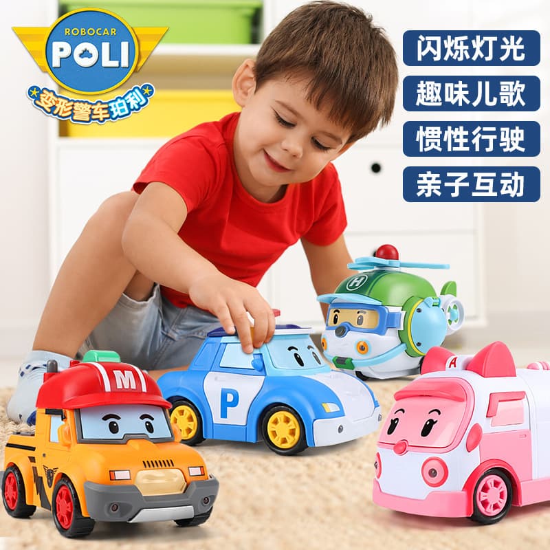 Grande transformador, carro de polícia de inércia, helicóptero, brinquedo musical leve, máquina inercial - imagem 3