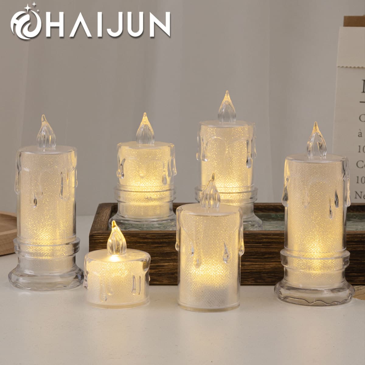 Ins atmosfera cristal eletrônico transparente lágrima vela mini bar decoração de natal pequenos ornamentos led pequeno tealight - imagem 1