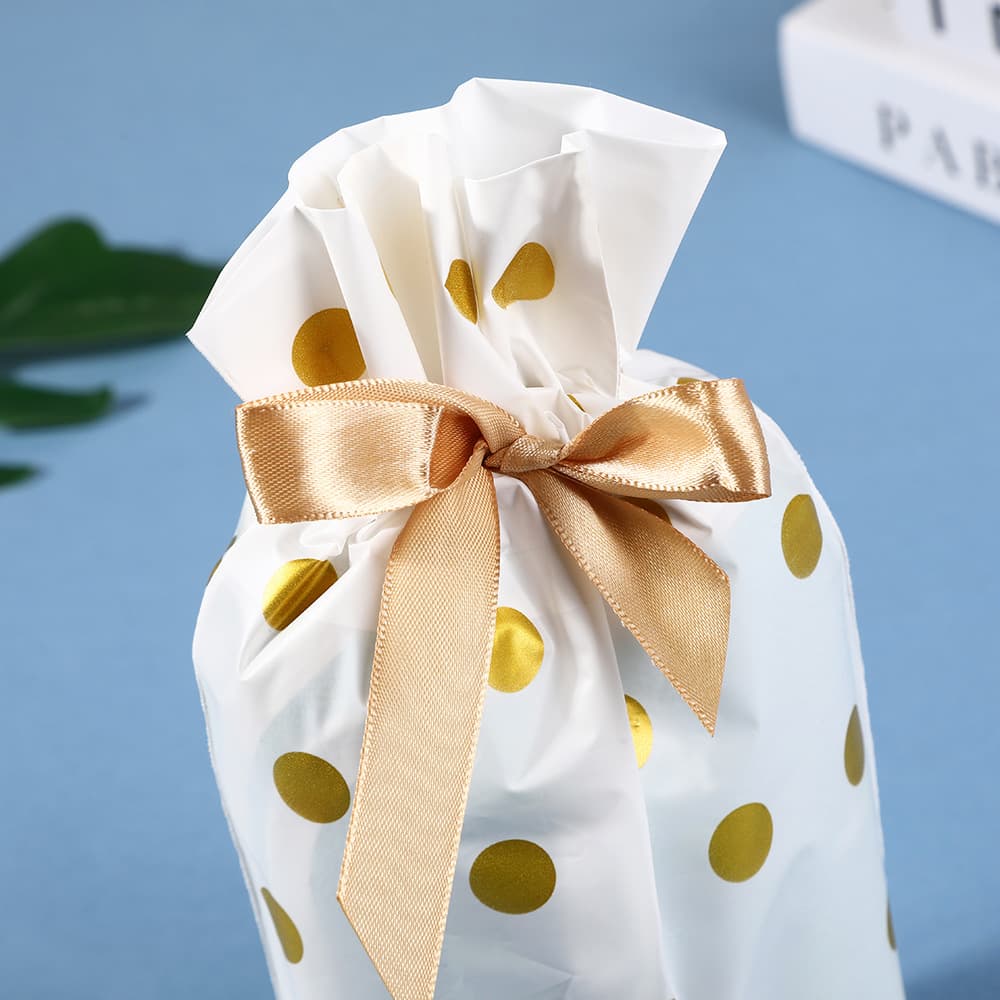 Saco de cordão de presente de bolinhas douradas, saco de embalagem de lanche de sobremesa, casamento, retorno de presente, bolso de grupo, atacado - imagem 3