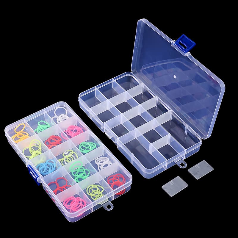 Pequena caixa de armazenamento transparente, acessório de plástico, acessórios universais, 15 células - imagem 1