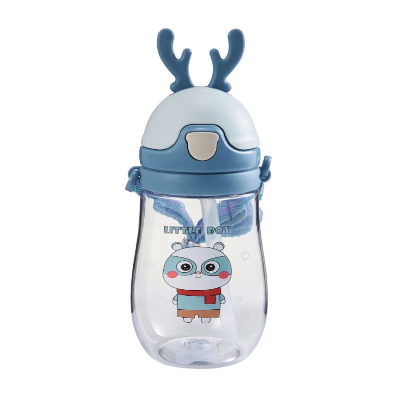 银仟 Palha de desenho animado infantil com vidro, bule portátil de plástico para estudantes, absorvente de água, proteção contra quedas - imagem 5