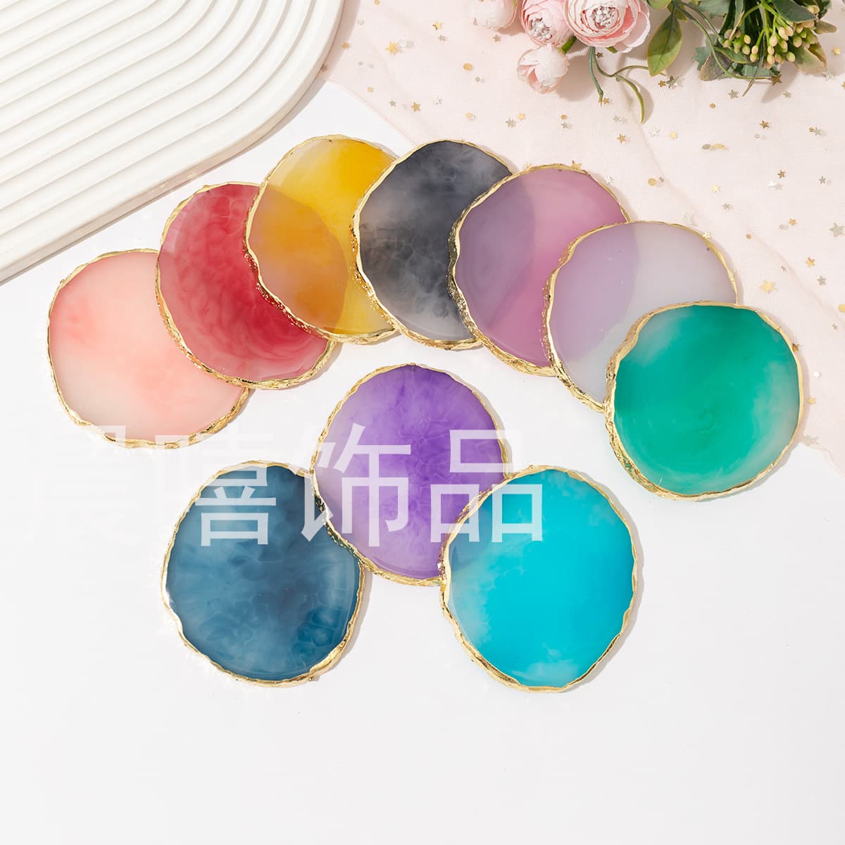 Paleta de arte em unhas, resina, ágata, borda dourada, placa de exibição de arte em unhas, paleta de arte em resina - imagem 4