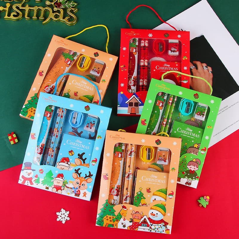 Papelaria portátil criativa, conjunto para meninos e meninas, estojo de ensino para estudantes, presente de aniversário, 6 peças - imagem 1