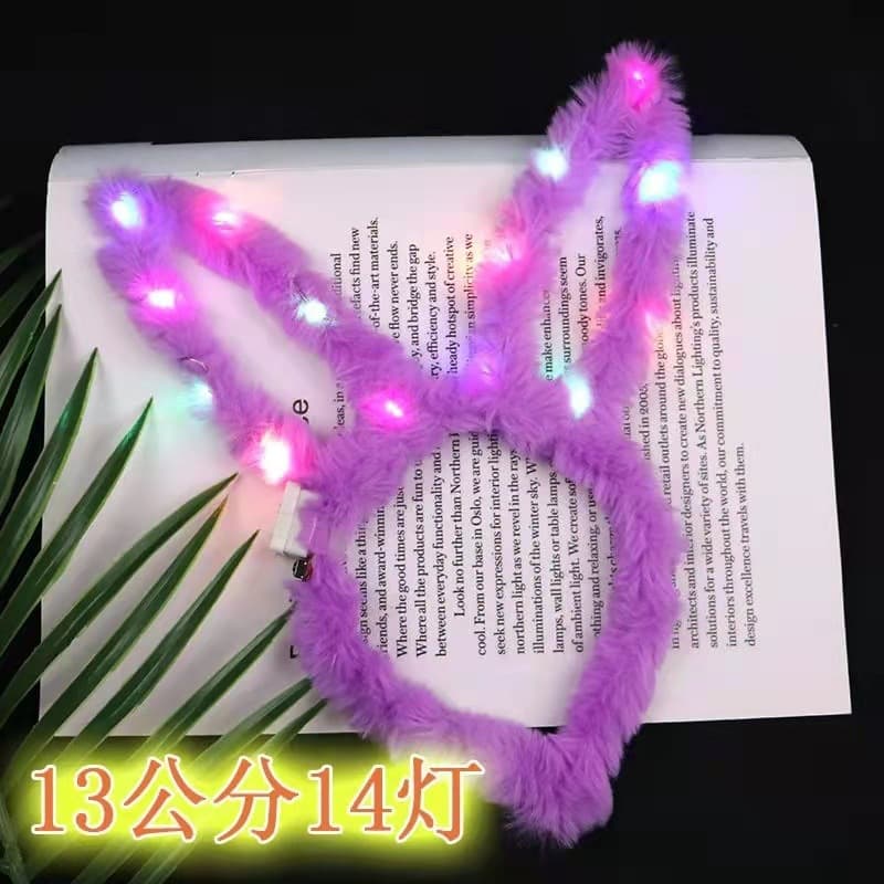 [14灯发光毛绒兔耳朵LED灯发箍儿童女孩加长闪光景区夜市地摊玩具] - imagem 4