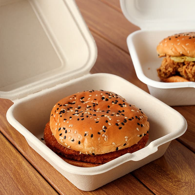 Caixa de embalagem descartável de bolo de arroz com manteiga, lancheira para viagem, caixa de hambúrguer de polpa de papel, caixa de embalagem de bolo de croissant biodegradável - imagem 4