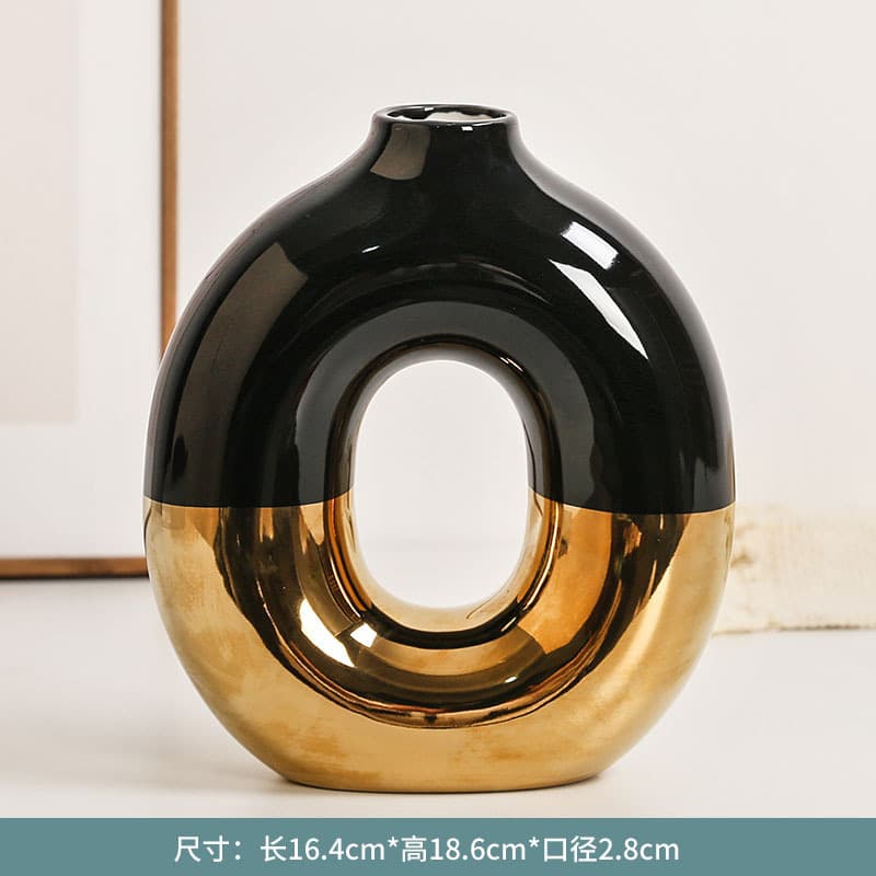 Luz de luxo preto ouro oco vaso cerâmica ornamentos sala estar acessórios para casa high-end vaso b & b hotel atacado artesanal - imagem 7
