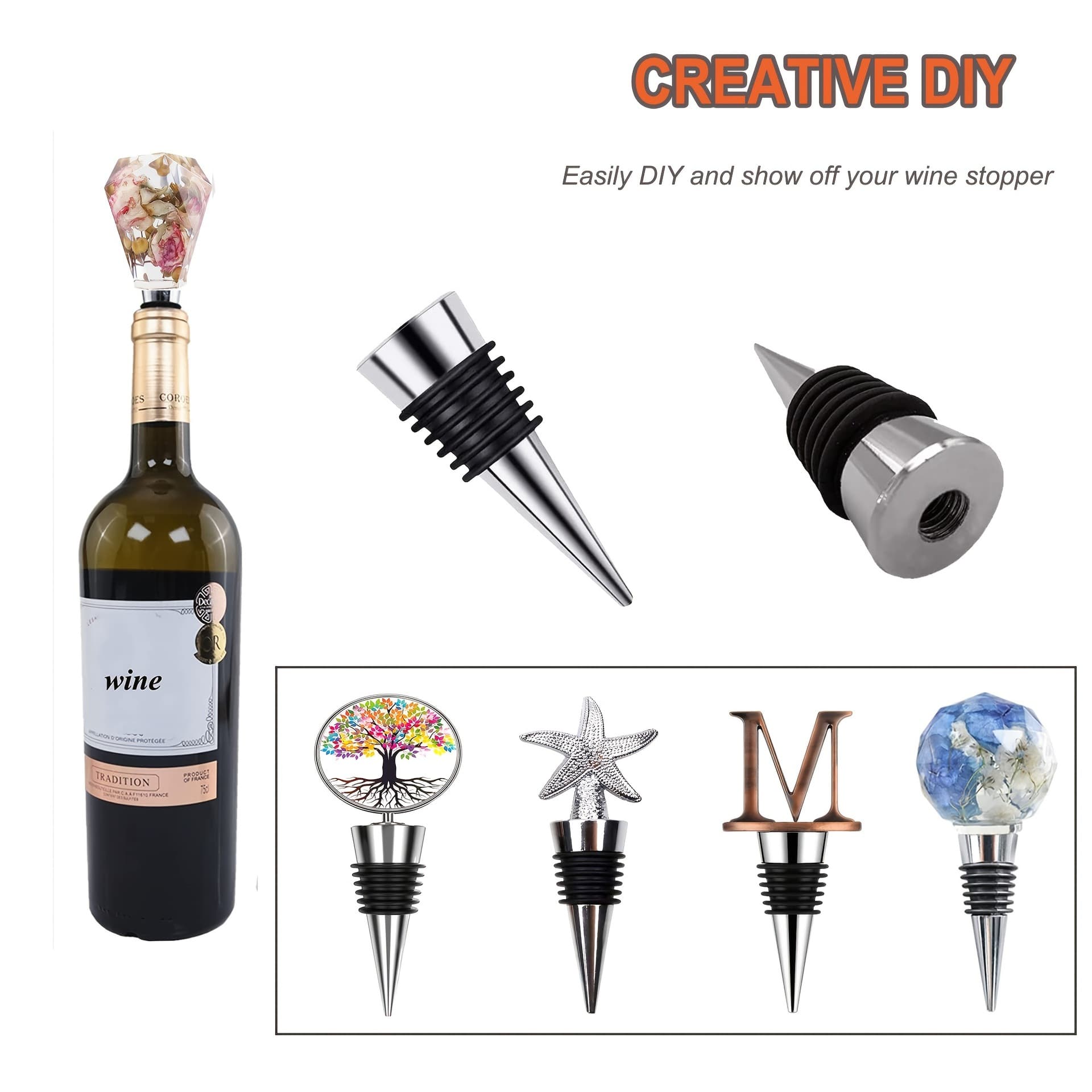 Rolha de garrafa de vinho prateada, rolha de vinho tinto para parte inferior do corpo, faça você mesmo, parte inferior do corpo com furo, 6 fios, rolha de vinho tinto, utensílios de cozinha para casa - imagem 4