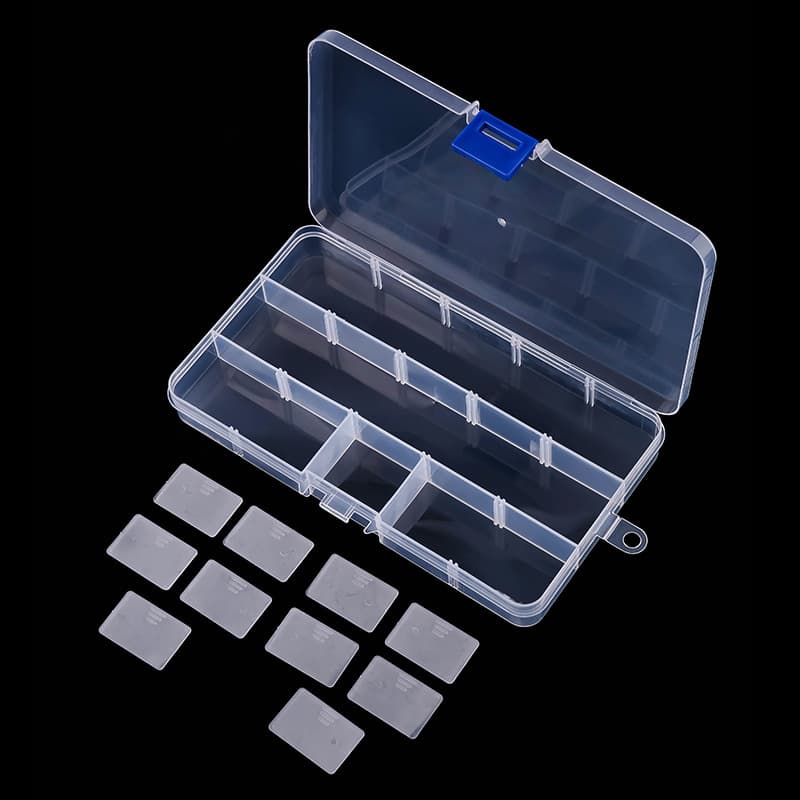 Pequena caixa de armazenamento transparente, acessório de plástico, acessórios universais, 15 células - imagem 3