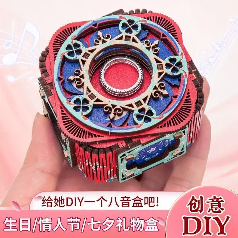 Caixa de música tridimensional criativa feita à mão, quebra-cabeças de madeira para o Dia de São Valentim, sistema de armazenamento, DIY, 3D, presente de aniversário - imagem 4