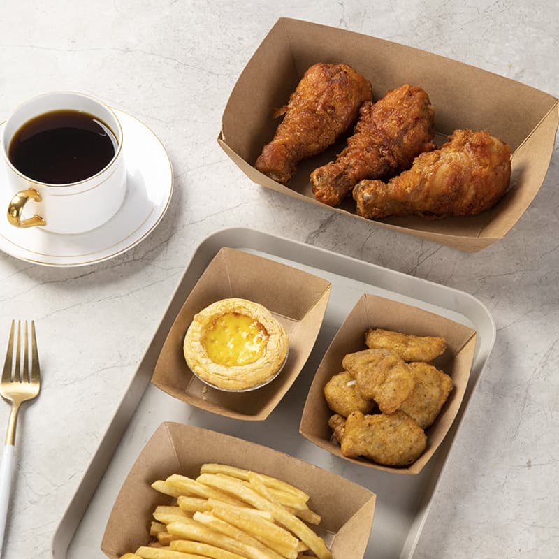 Caixa aberta de papel kraft, caixa de barco descartável, caixa de pipoca de frango, batatas fritas, asas assadas, nuggets de frango frito, caixa longa, floco de neve crocante - imagem 3