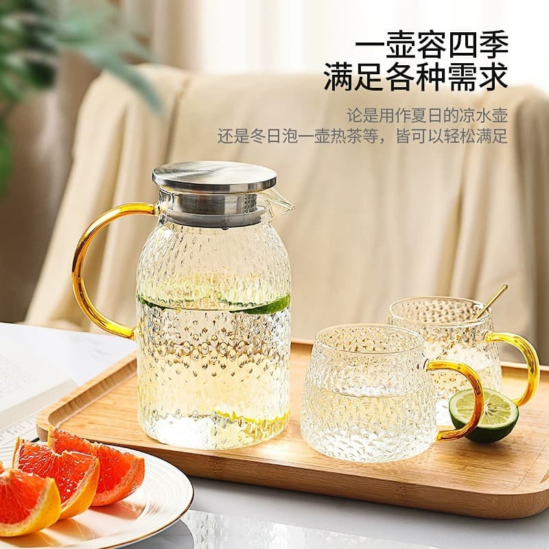 Chaleira fria de vidro de grande capacidade, chaleira fria de grãos de arroz, conjunto de copo de água quente, fria e branca para uso doméstico - imagem 4