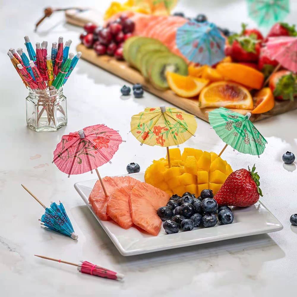 Sinal de guarda-chuva pequeno descartável sinal de frutas placa de frutas decoração sinal prato de vegetais frios decoração sinal de guarda-chuva de flor guarda-chuva de papel de flor guarda-chuva pequeno - imagem 5