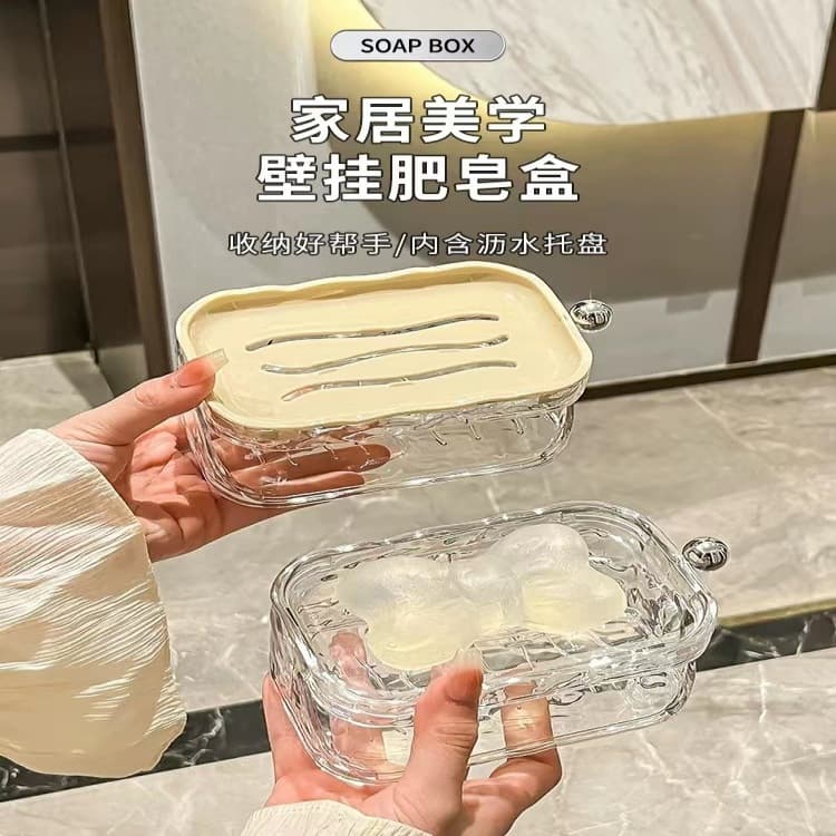 Saboneteira ondulada de água, saboneteira de parede para banheiro sem perfuração, camada dupla, saboneteira para casa, banheiro, rack de armazenamento - imagem 1