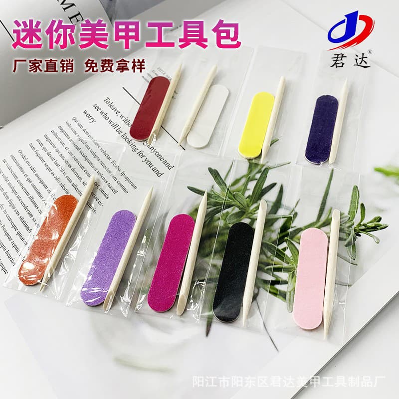 Kit de ferramentas de armadura, conjunto conveniente de duas peças, espetos de madeira, mini limas pequenas, ferramentas de remoção de unhas, fricções de folheado de madeira colorida - imagem 1