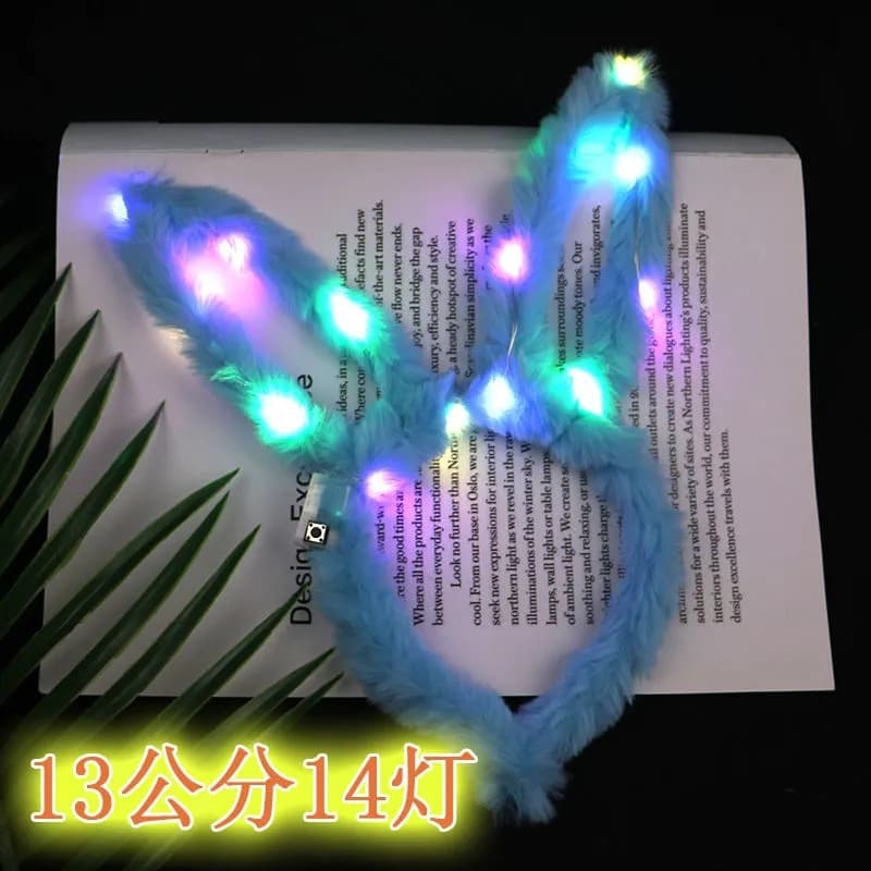 [14灯发光毛绒兔耳朵LED灯发箍儿童女孩加长闪光景区夜市地摊玩具] - imagem 5