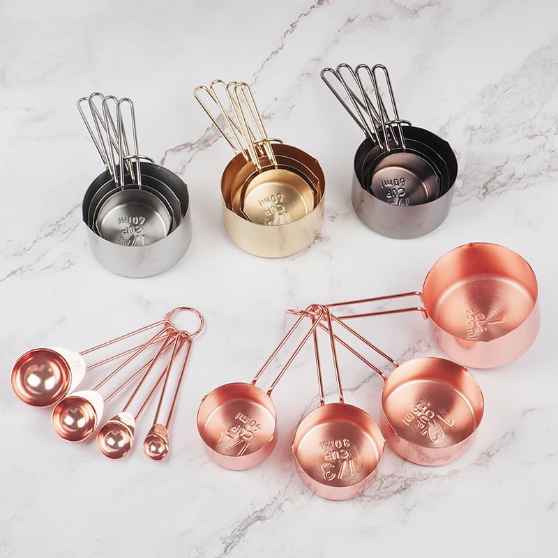 Conjunto de aço inoxidável, colher medidora dourada contém rosa, copo medidor de cobre, estilo nórdico, 8 peças, (Física) - imagem 1