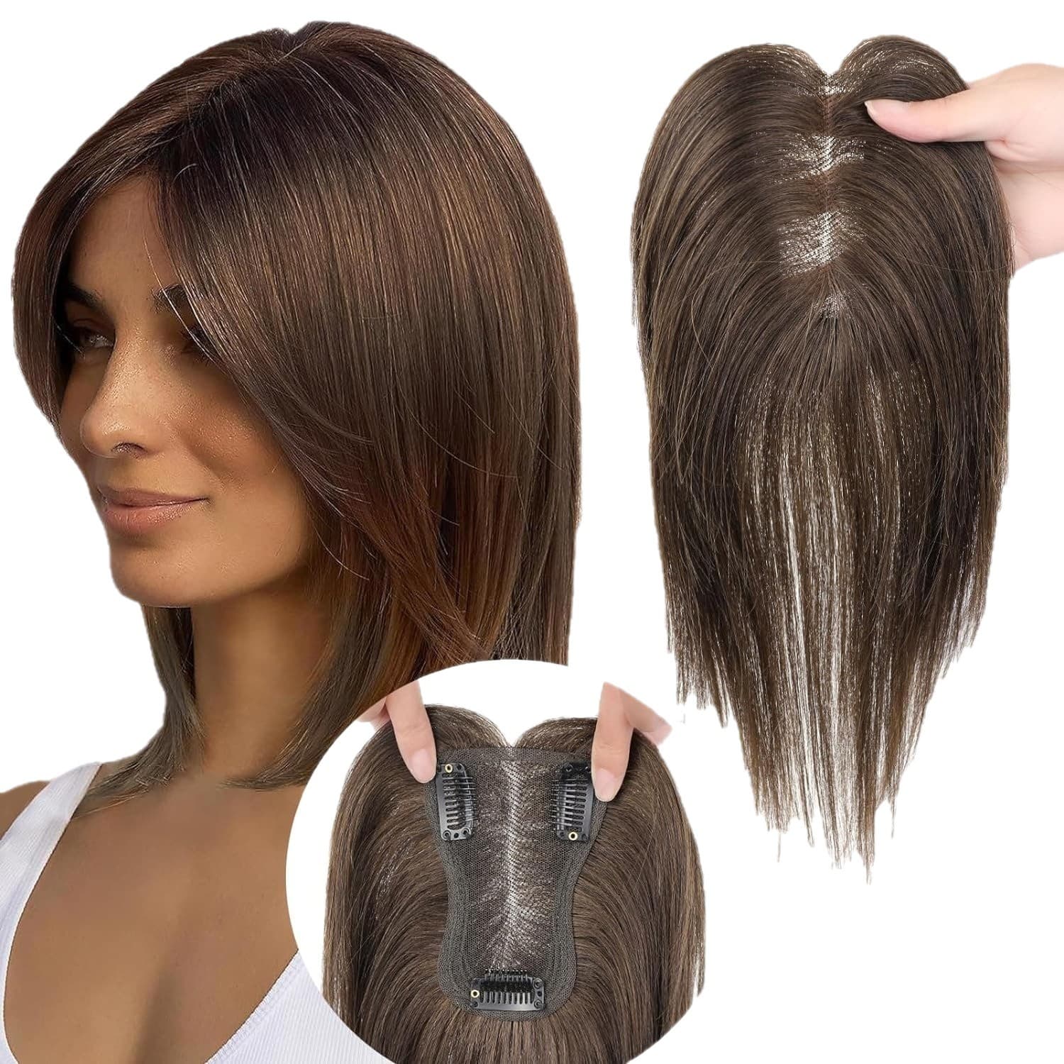 Peruca com repartição do cabelo, franja encaracolada sintetizada respirável, estilo europeu - imagem 5