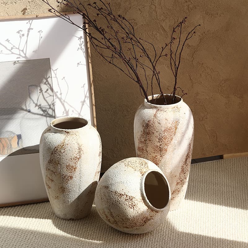 Jingdezhen vaso de cerâmica retrô novo estilo chinês pote de cerâmica estilo wabi-sabi vaso de arranjo de flores de alta qualidade enfeites de decoração de sala de estar - imagem 1