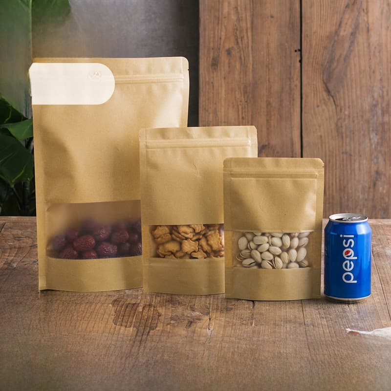 Saco de papel kraft para janela, saco ziplock, saco vertical, saco de nozes, saco de embalagem de frutas secas, saco de doces, saco de comida, saco selado - imagem 3