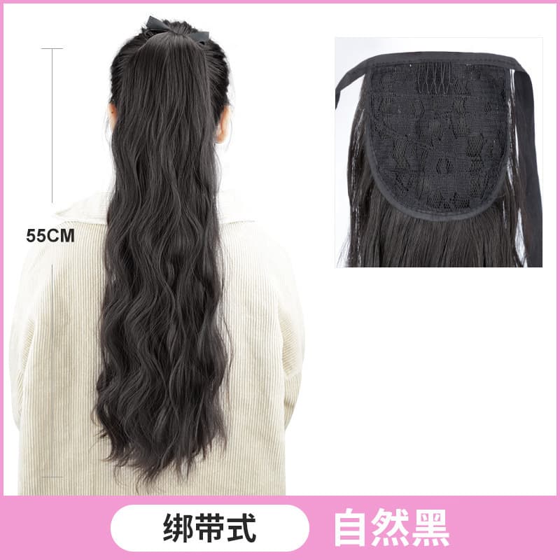 Peruca, alfinete de caranguejo feito de cabelo real, cinto com rabo de cavalo com laços, rabo de cavalo falso, padrão de onda, celebridade da internet - imagem 7
