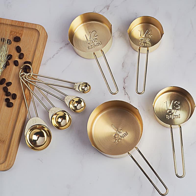 Conjunto de aço inoxidável, colher medidora dourada contém rosa, copo medidor de cobre, estilo nórdico, 8 peças, (Física) - imagem 3