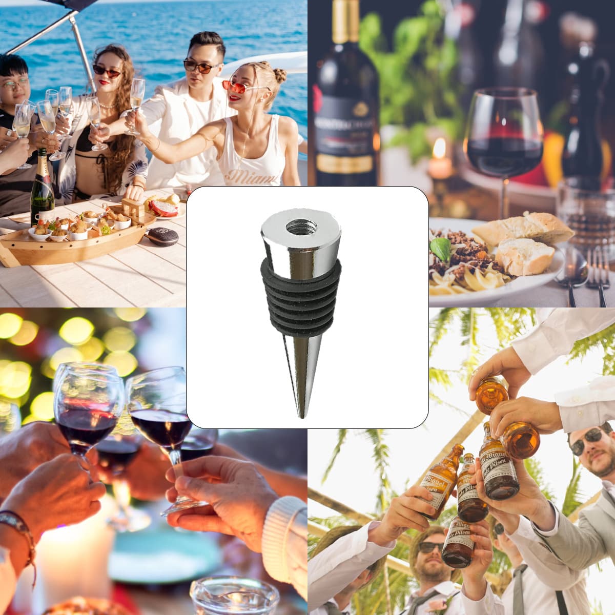 Rolha de garrafa de vinho prateada, rolha de vinho tinto para parte inferior do corpo, faça você mesmo, parte inferior do corpo com furo, 6 fios, rolha de vinho tinto, utensílios de cozinha para casa - imagem 5
