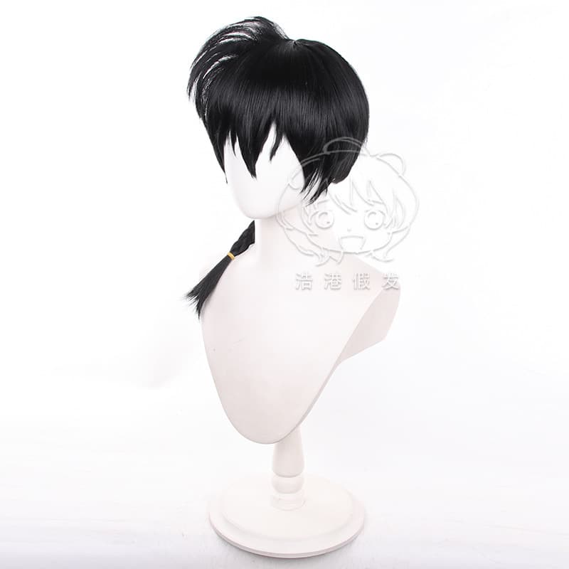 [Haogang] Ranma 1/2 Saotome Ranma cos peruca preta redonda couro cabeludo tranças longas - imagem 5