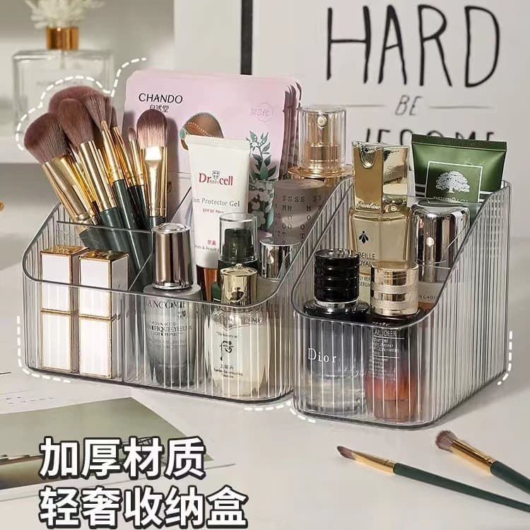 Caixa de armazenamento de luxo leve desktop cosméticos caneta titular balde de armazenamento de maquiagem estilo nórdico transparente trapezoidal rack de armazenamento de cosméticos - imagem 4